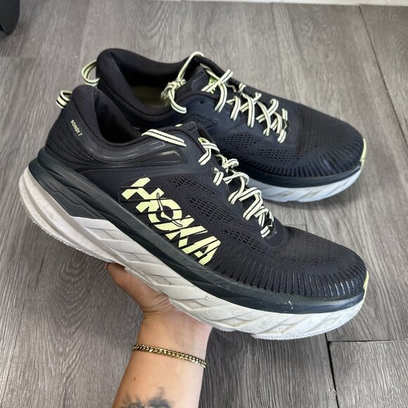 Hoka One One Mens Bondi 7 1110518 BGBT Black Running Shoes Sneakers Size 12.5